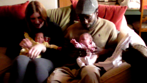 Alexandria and Sebastian with their parents, Amanda and Mark